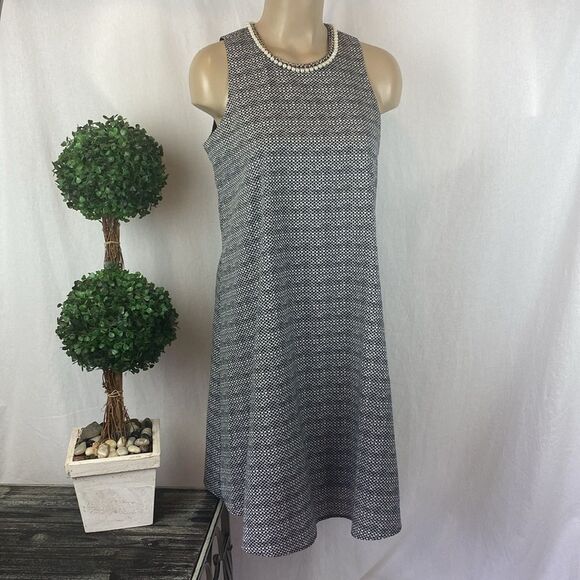 Karl Lagerfeld Black & White Print Sleeveless Pearl Embellished Midi Dress 4 - Picture 1 of 5